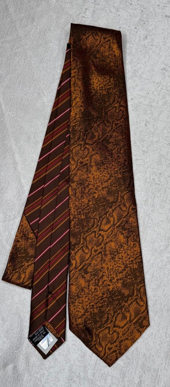 Roberto Cavalli Silk Tie, Bronze Snakeskin Print, Vintage Y2K, Made in Italy